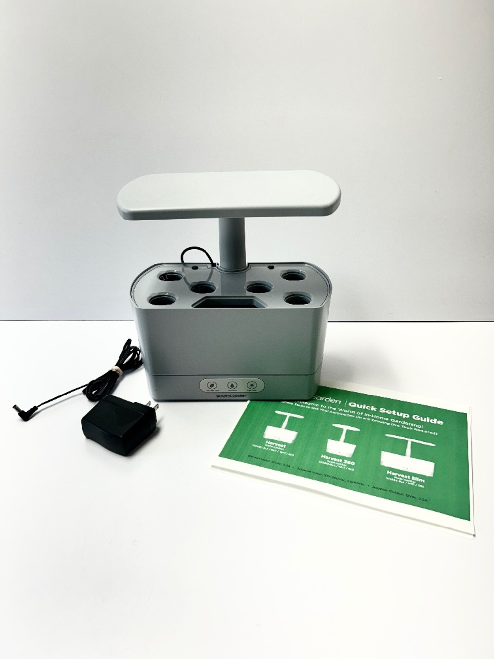 AeroGarden Harvest 6 Pod Home Garden System Gray Model 100690-CGY with Manual